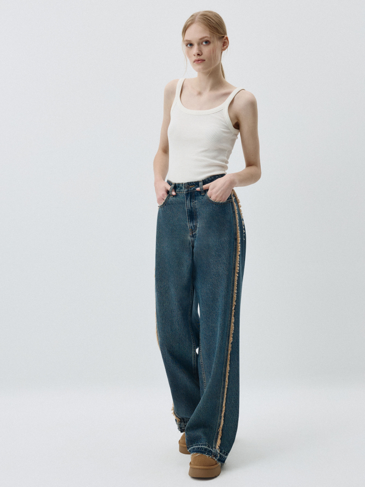

Винтажные джинсы Wide Leg с бахромой