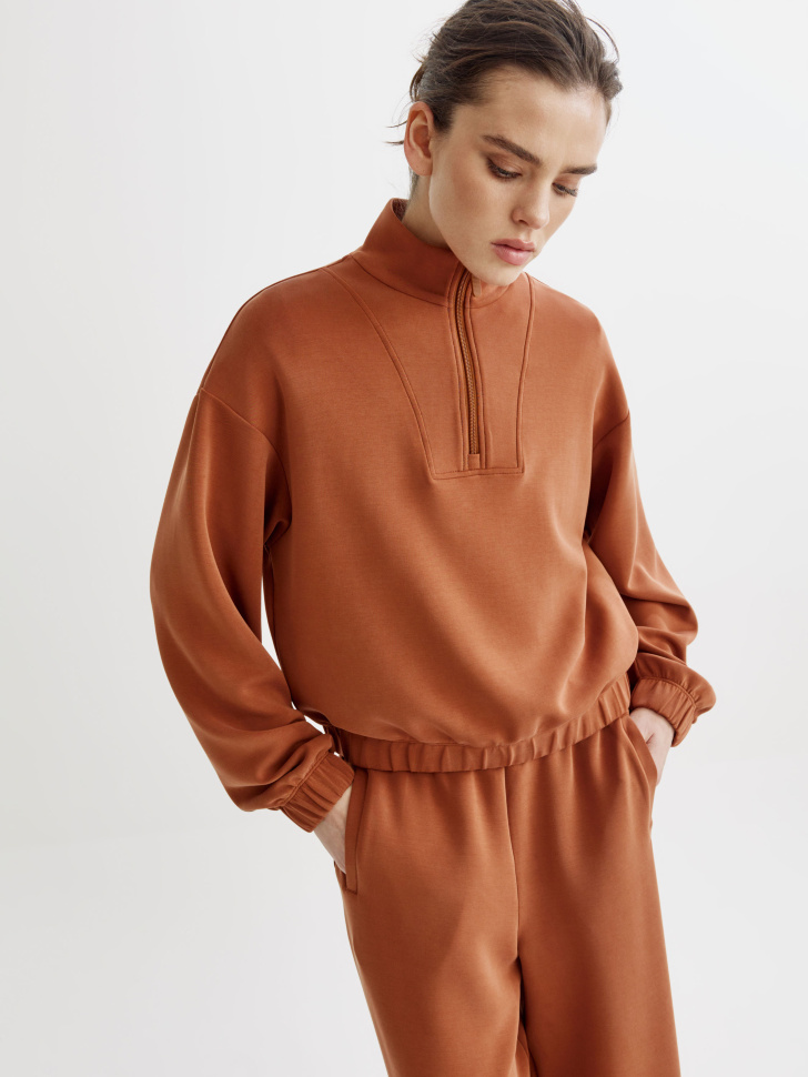 Свитшот Sela с высоким воротником на молнии, коричневый, арт. 52788