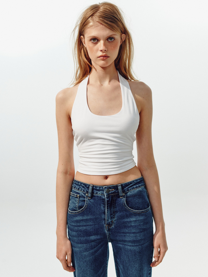 Укороченный топ-халтер SELA, белый, арт. 44988