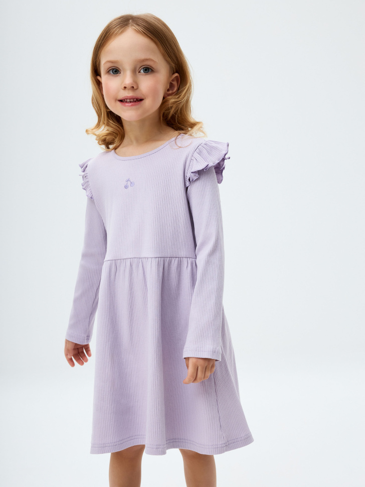 Трикотажное платье с длинными рукавами для девочек - фото 1