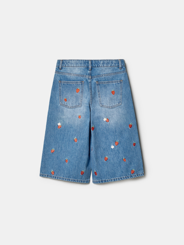 джинсовые шорты-бермуды с вышивкой для девочек по цене 2799 руб вид справа
