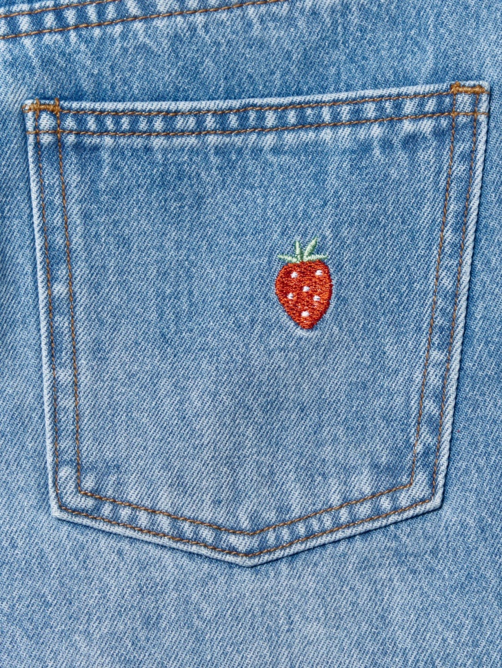 джинсовые шорты-бермуды с вышивкой для девочек из хлопка спереди