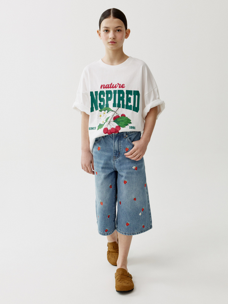 джинсовые шорты-бермуды с вышивкой для девочек 4610517901491 фотография