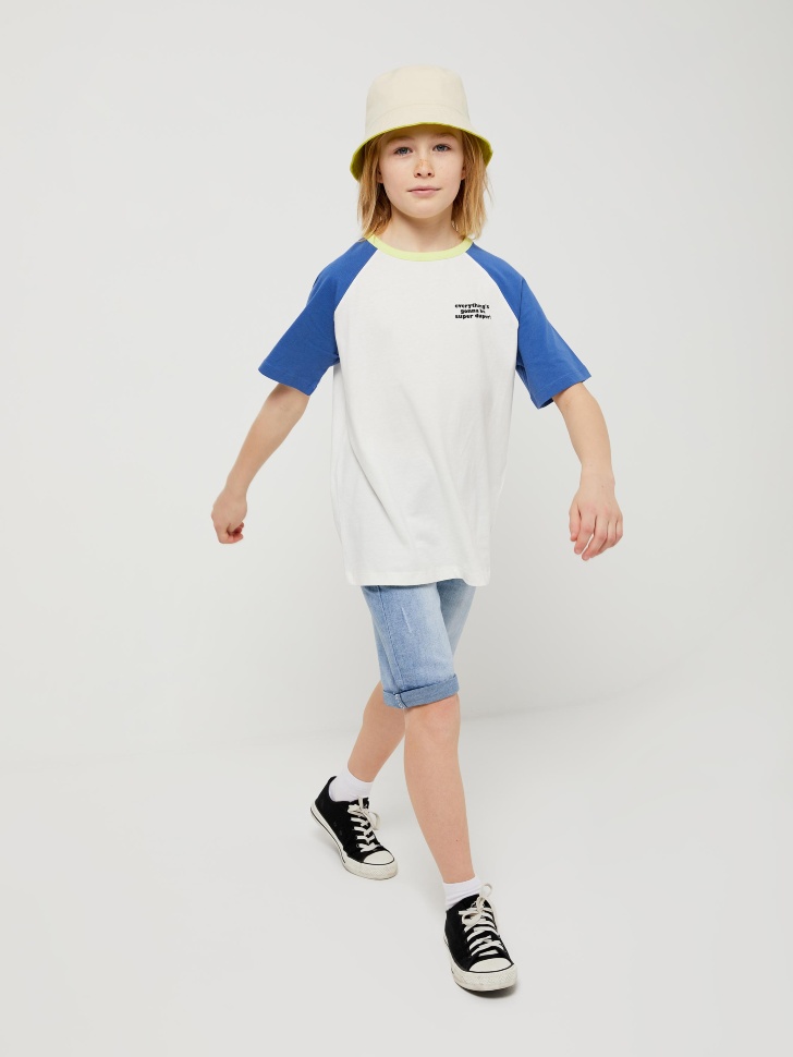 Трикотажная футболка с рукавами реглан для мальчиков (голубой, 146/ 11-12 YEARS)