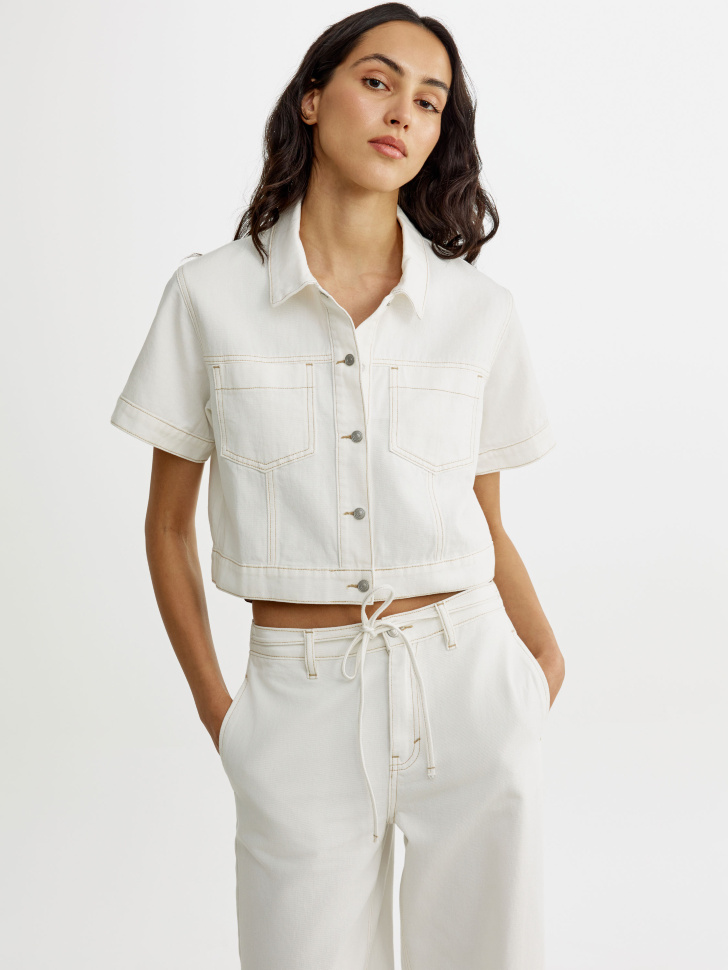 Укороченная джинсовая рубашка Sela, белый, арт. 53612