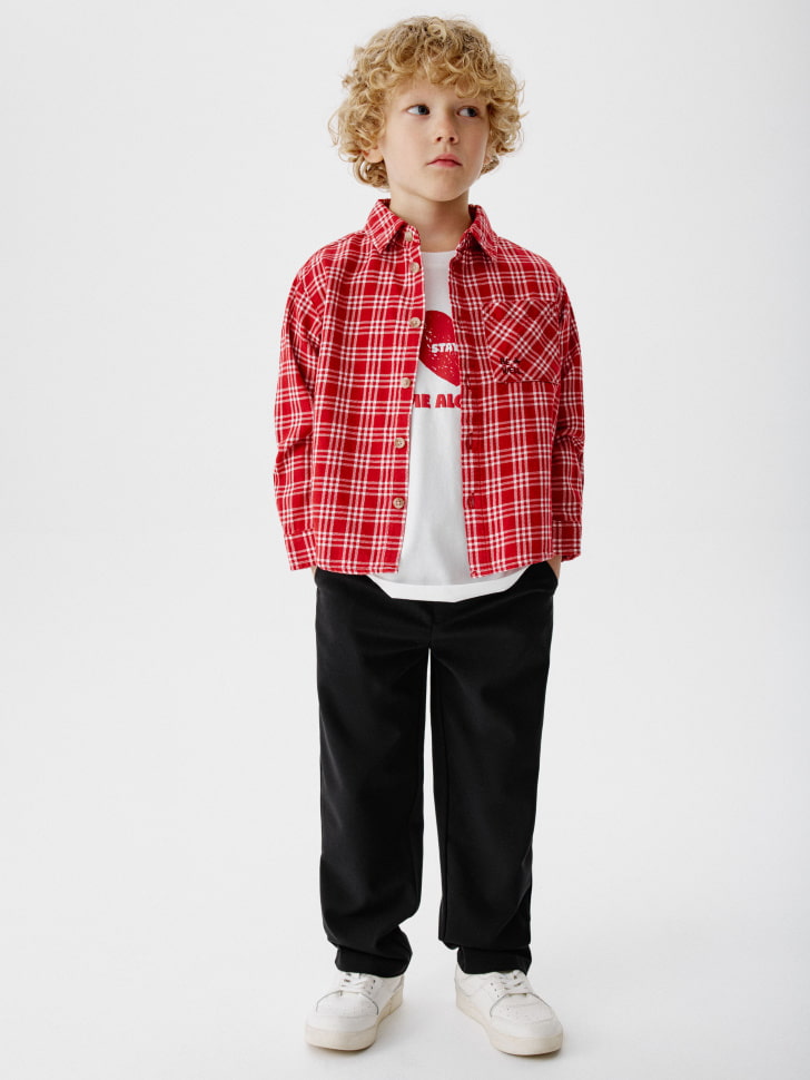 рубашка из твила в клетку для мальчиков 4680798625713 по акции