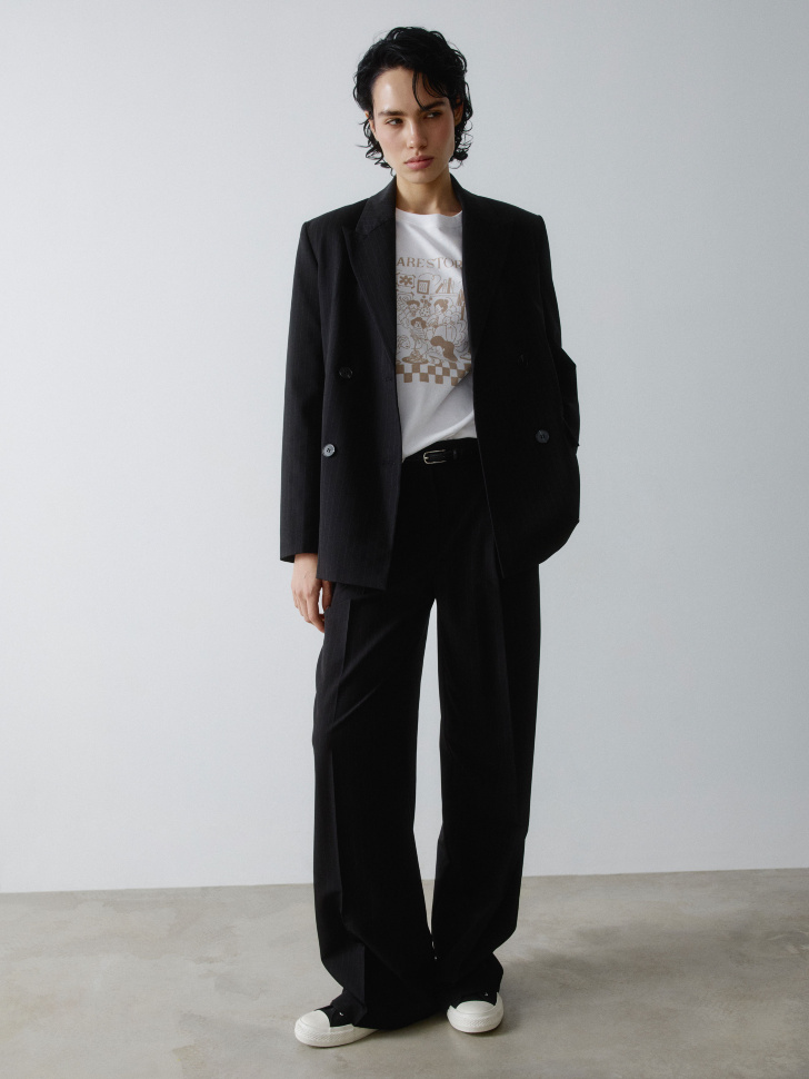 широкие брюки из костюмной ткани в полоску 4610517299963 фотография