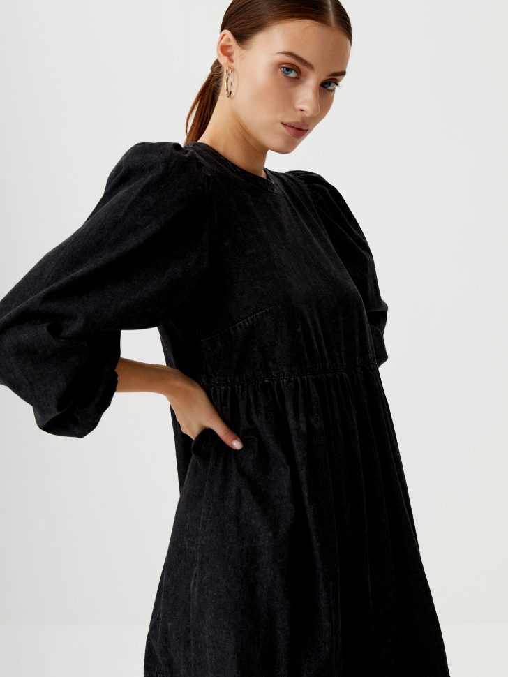 

Джинсовое ярусное платье, Черный