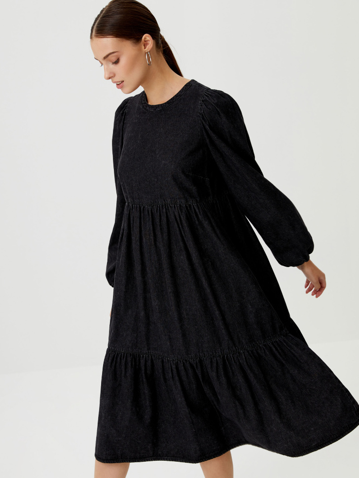 Джинсовое ярусное платье (черный, S) от Sela