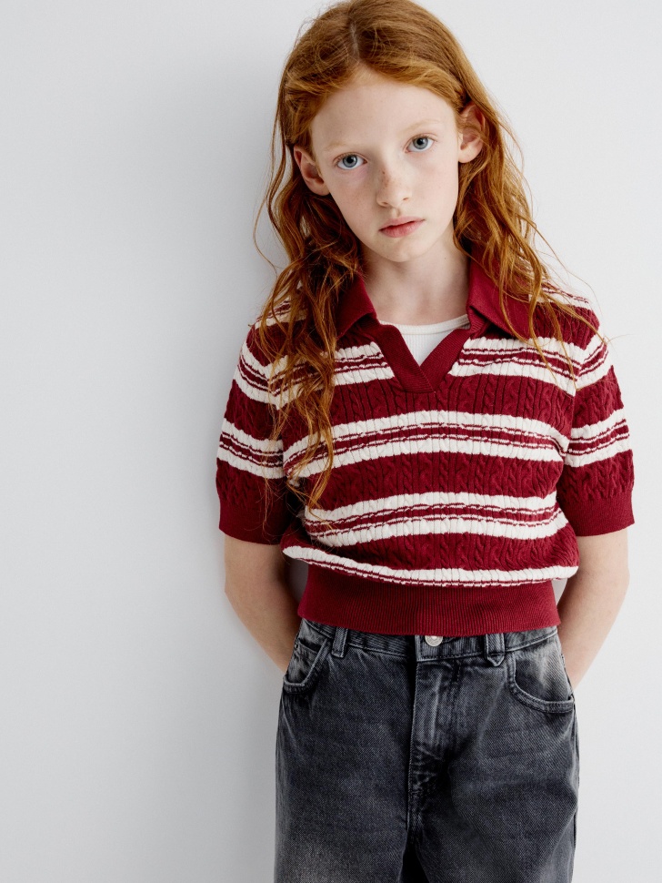 вязаное поло с вышивкой для девочек 4610517206626 фотография