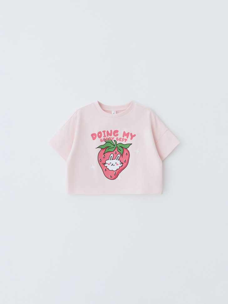 

Укороченная футболка с принтом для девочек