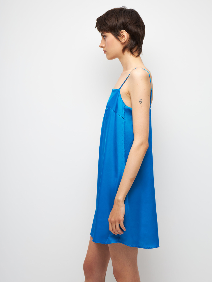 Короткое сатиновое платье (синий, L) sela 4680129527945 - фото 2