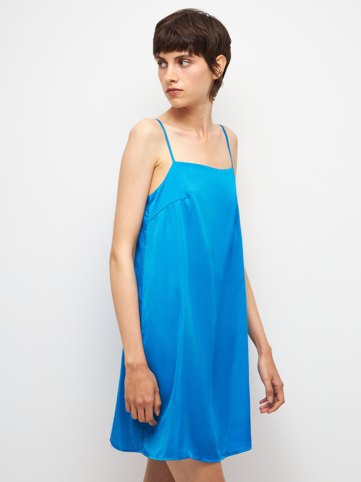 Короткое сатиновое платье (синий, L) sela 4680129527945 - фото 3