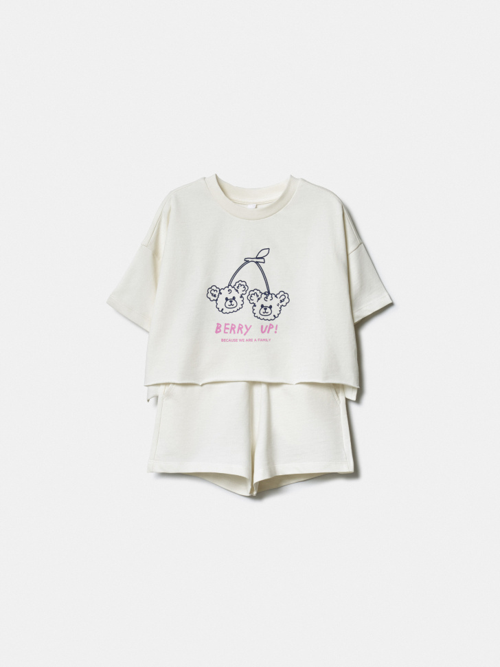 Комплект из футболки и шорт SELA для девочек, бежевый, арт. 45087