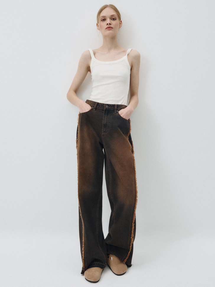 Винтажные джинсы Wide Leg с бахромой