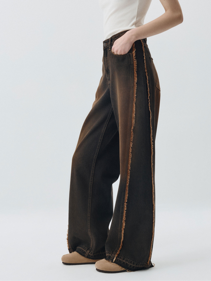Винтажные джинсы Wide Leg с бахромой. Фото №2