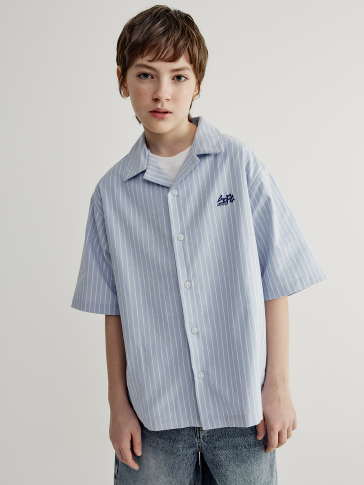 Рубашка оверсайз SELA с коротким рукавом, голубой, арт. 43330