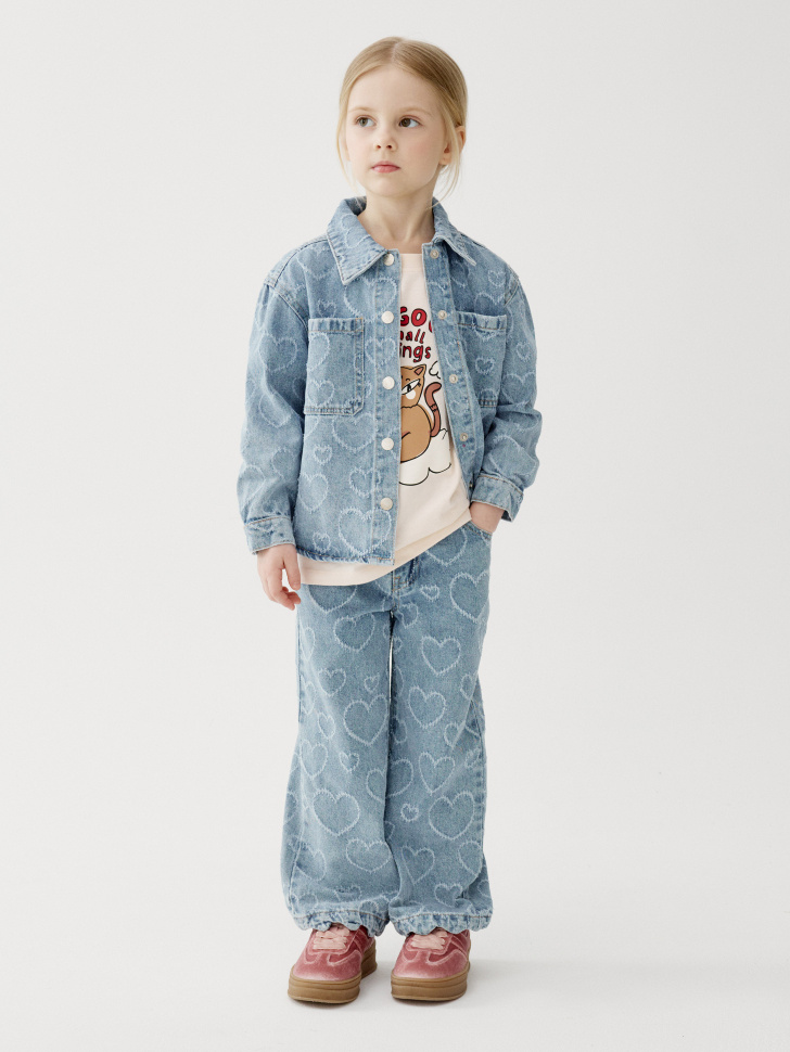 

Широкие джинсы с принтом для девочек, SL6804041408