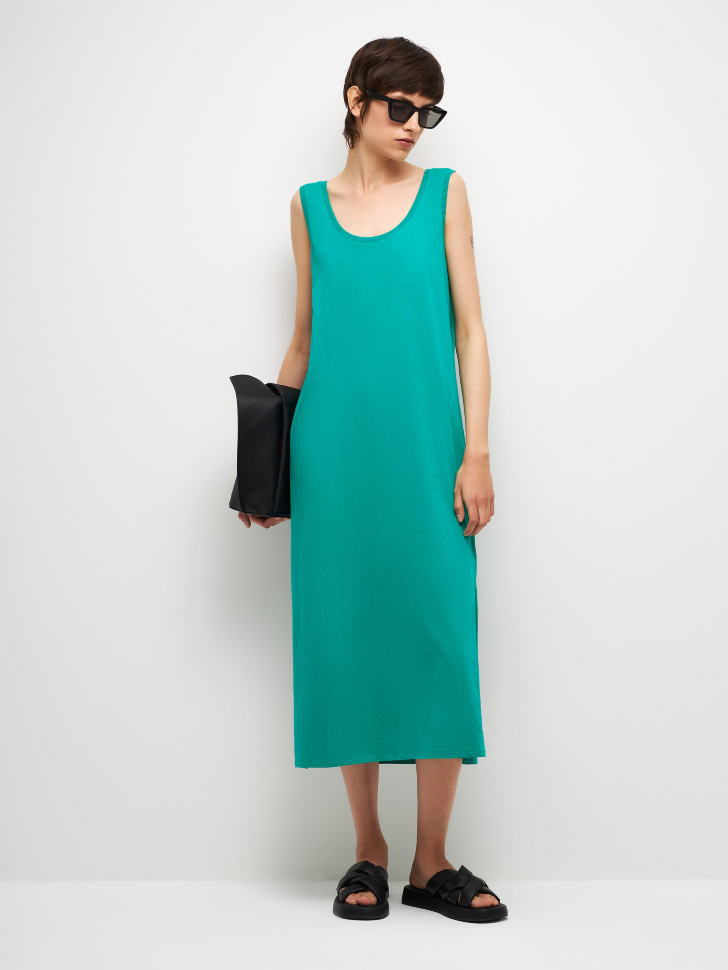 Трикотажное платье миди (зеленый, M)