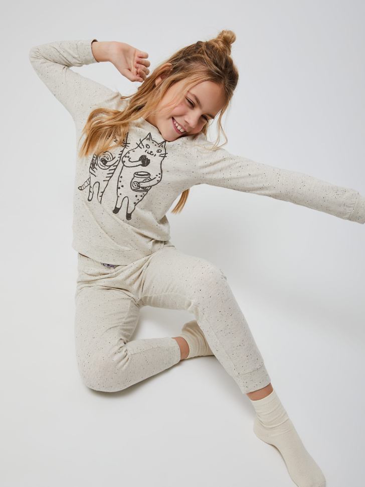 комплект пижамный для девочек (серый, 134-140 (10-11 YEARS))