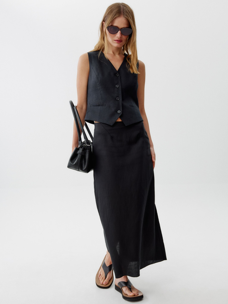 классический жилет из льна премиум качества от бренда sela вид слева