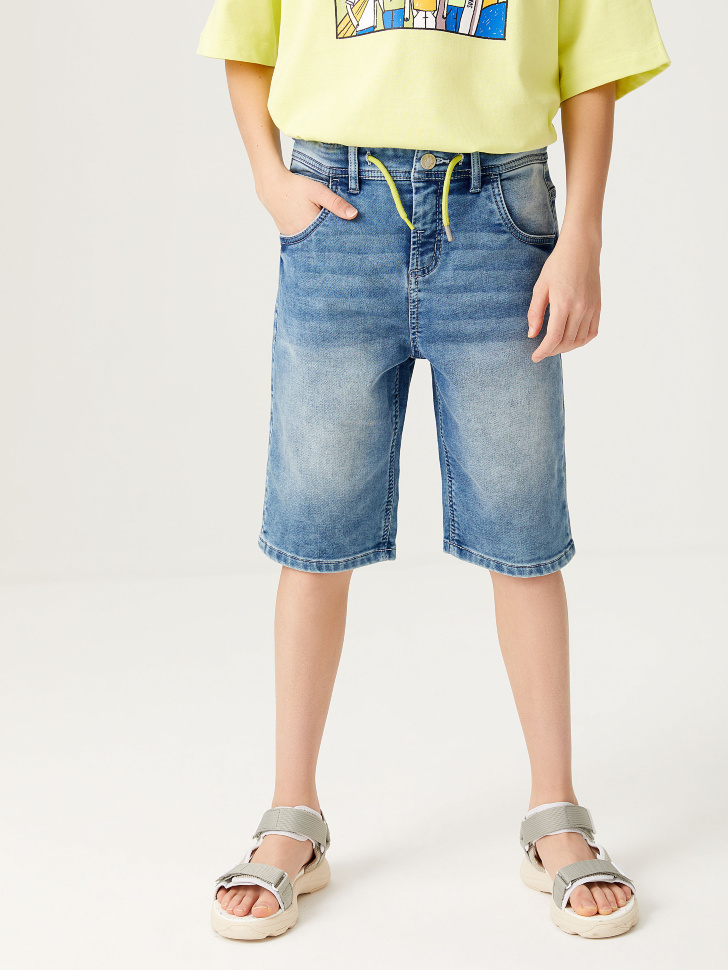 Джинсовые шорты со шнурком на поясе для мальчиков (синий, 122/ 7-8 YEARS) sela 4603375662567 - фото 6