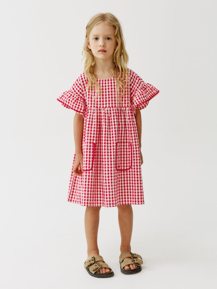 хлопковое платье оверсайз в клетку для девочек 4610517671615 фотография