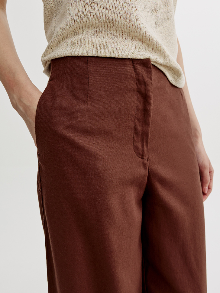 прямые брюки из смесового хлопка и льна от бренда sela вид слева