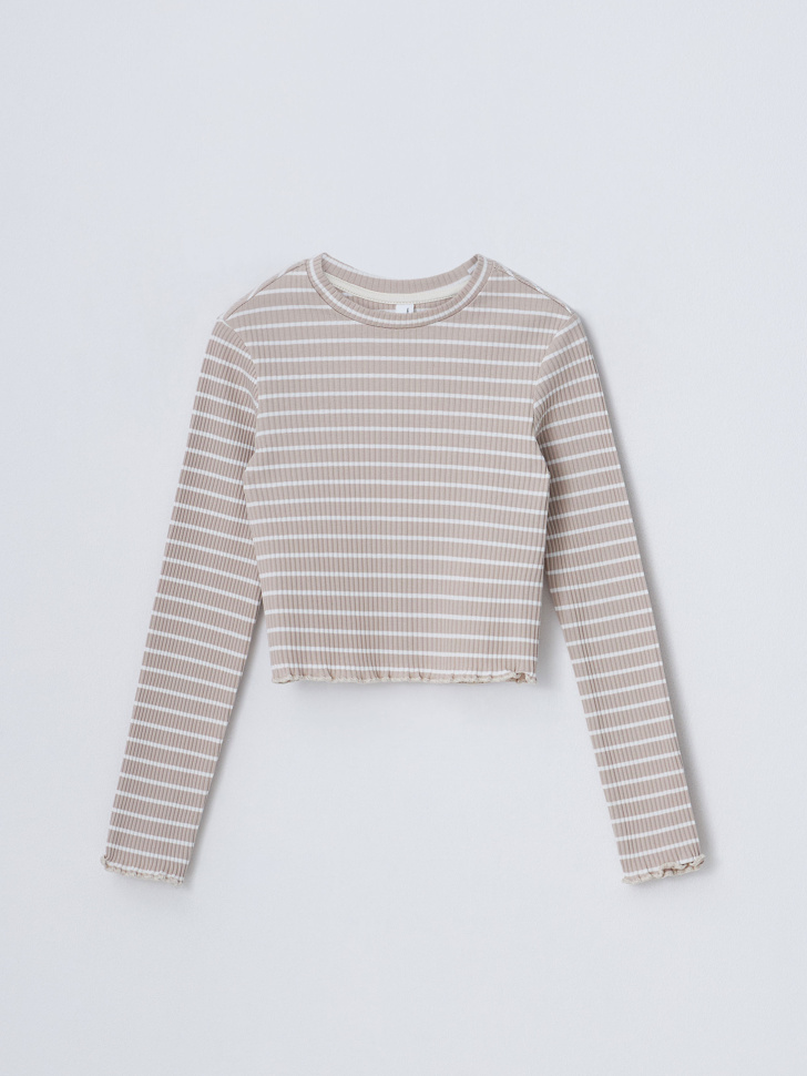 Лонгслив в полоску для девочек (бежевый, 164)