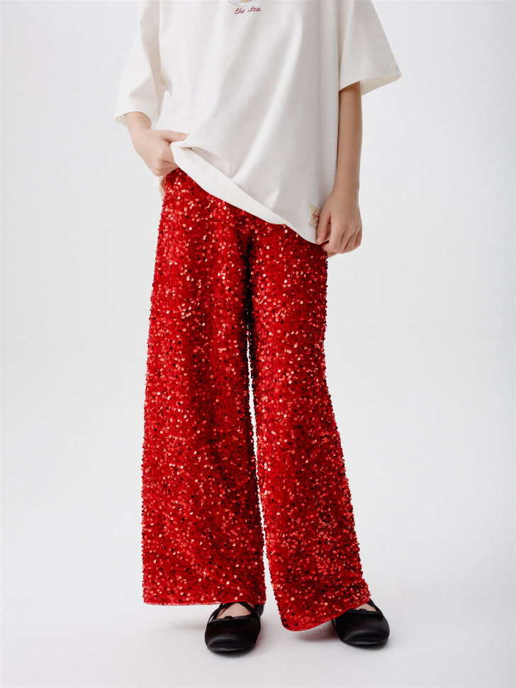 широкие брюки с пайетками для девочек 4610517142306 по акции