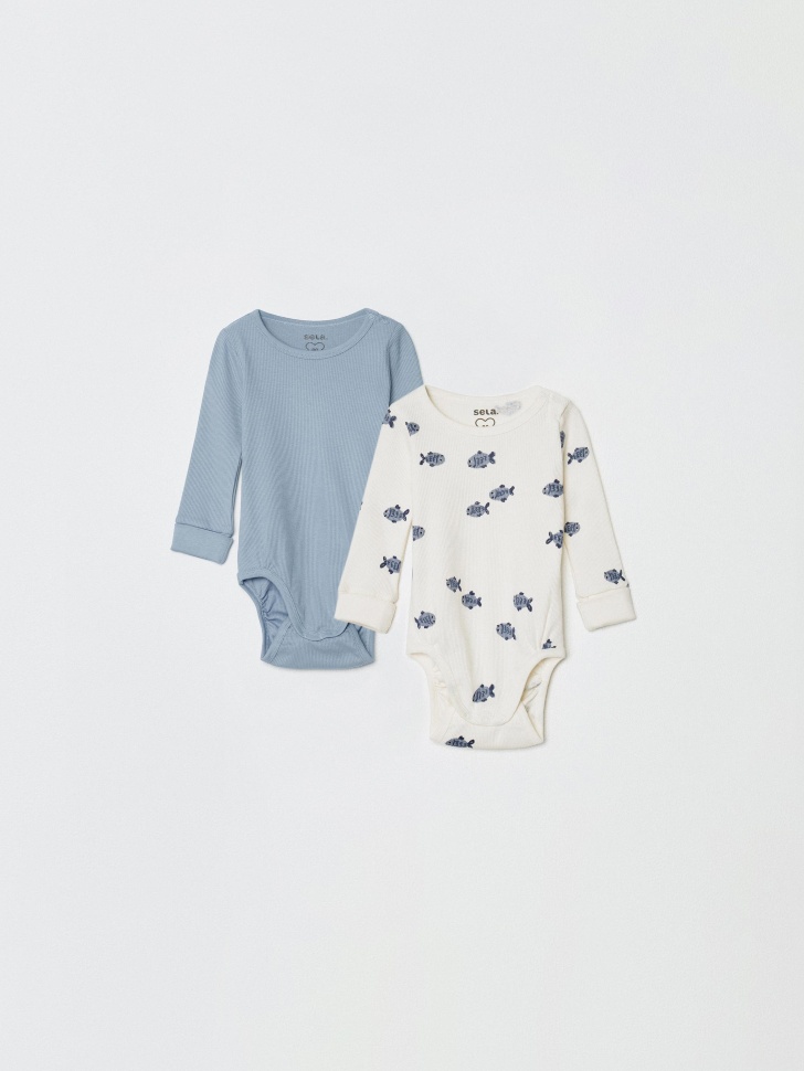 Набор из 2 трикотажных боди Sela с длинным рукавом для малышей, арт. 32394