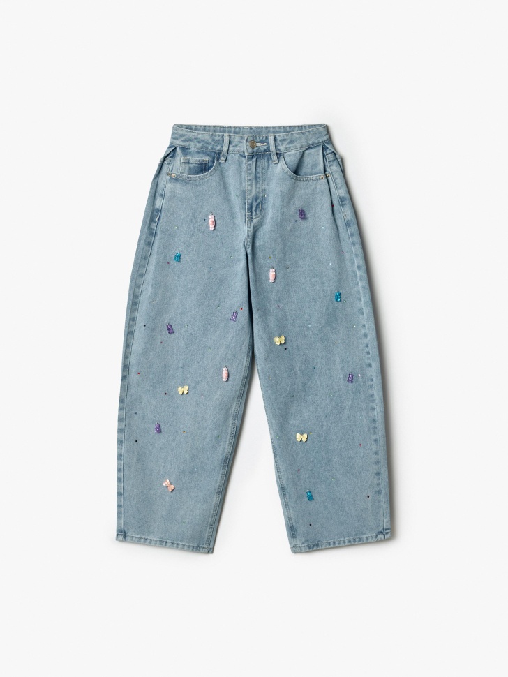 объемные джинсы багги с декором для девочек 4610517491893 фотография