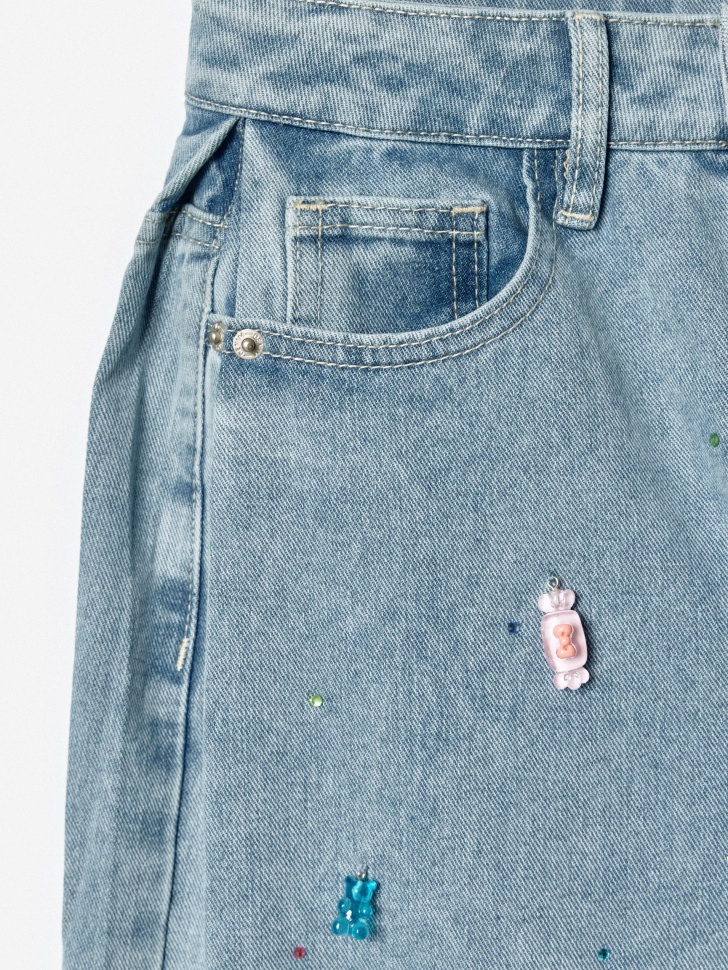 объемные джинсы багги с декором для девочек из россии вид сбоку