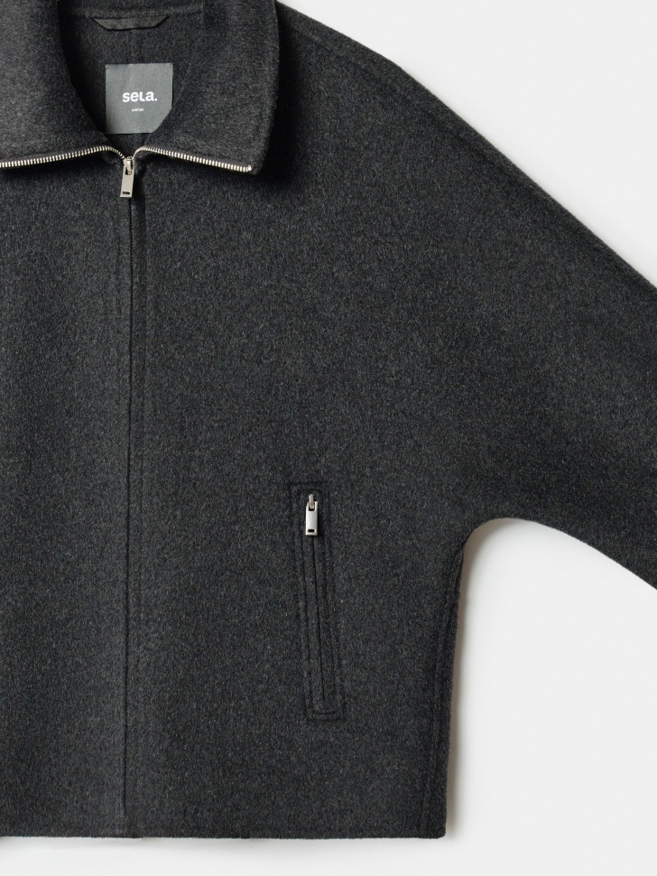 полупальто оверсайз на молнии из смесовой шерсти для взрослого возраста с изнаночной стороны