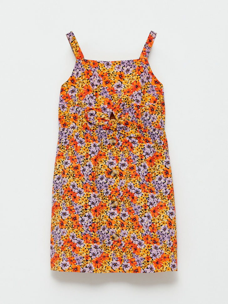 Картинка - Хлопковое платье с цветочным принтом для девочек (оранжевый, 92) 4680129416928