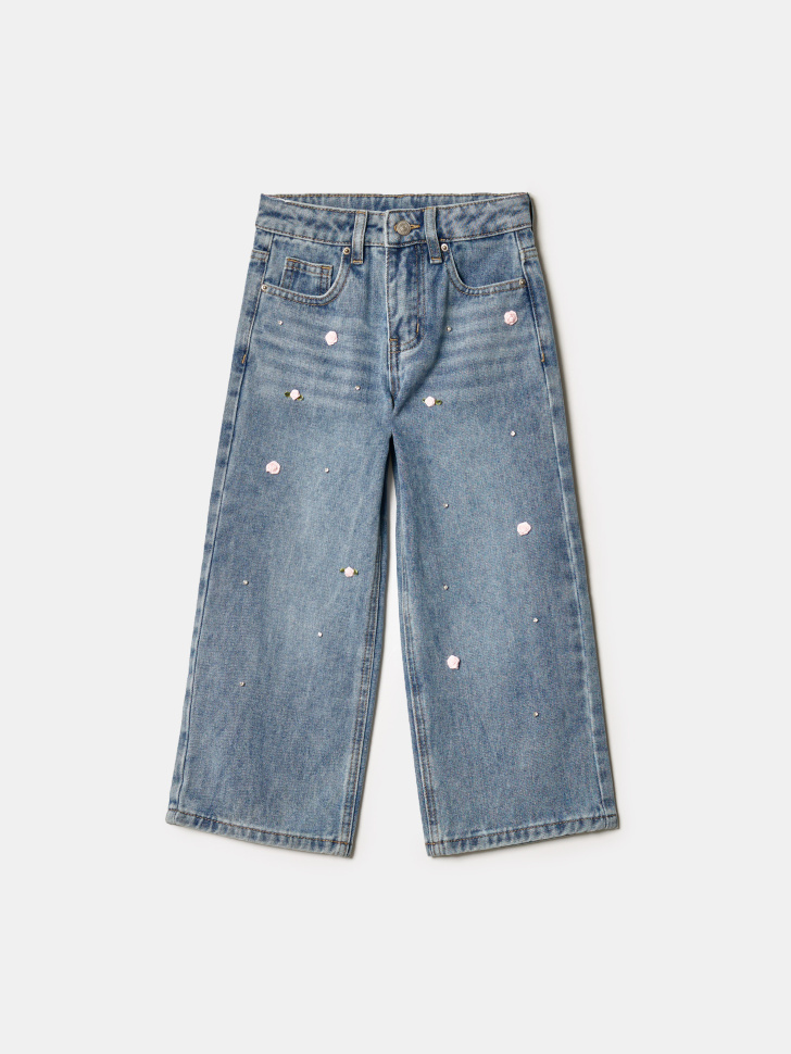 Джинсы SELA широкие с декором для девочек, голубой, арт. 42797