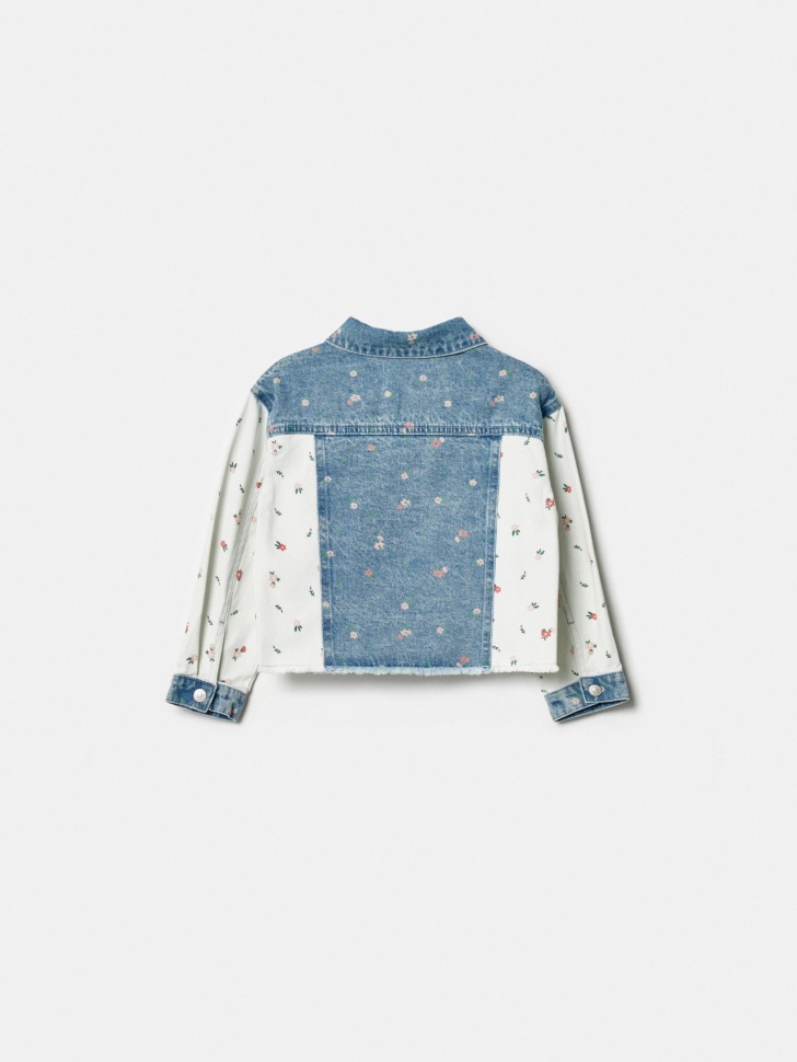 укороченная джинсовая куртка в стиле пэчворк для девочек из россии вид сбоку