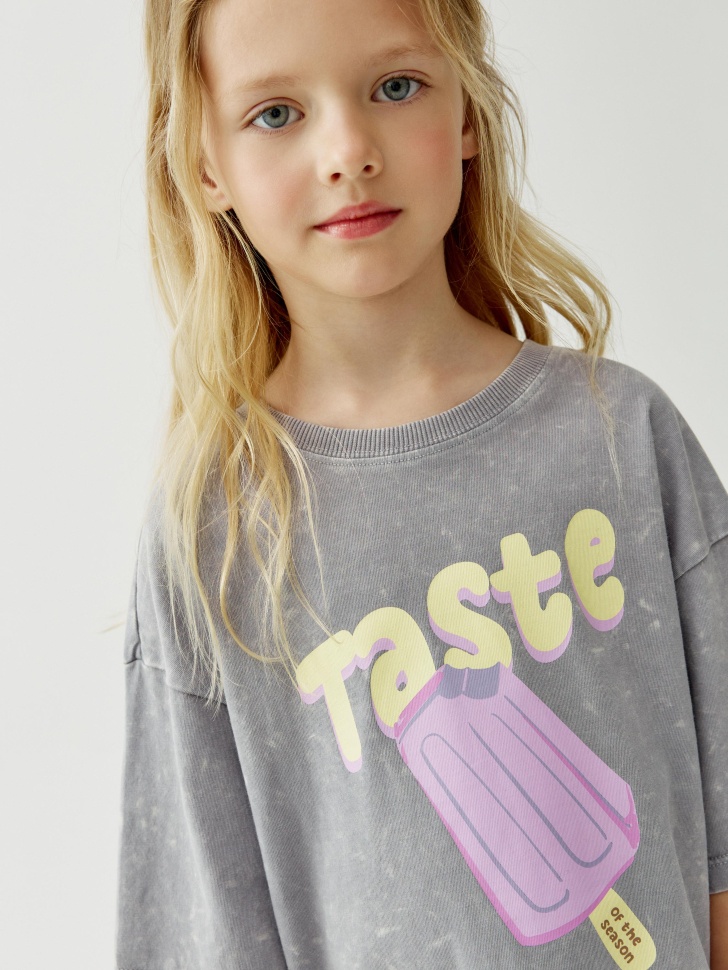 Футболка оверсайз Sela с принтом, серый, арт. 52717