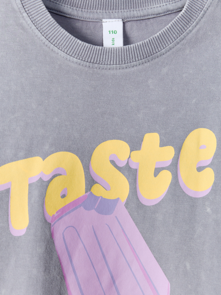 футболка оверсайз с принтом для девочек из хлопка спереди