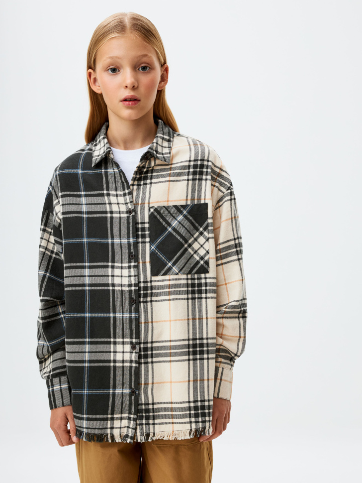 

Рубашка оверсайз в стиле пэчворк для девочек