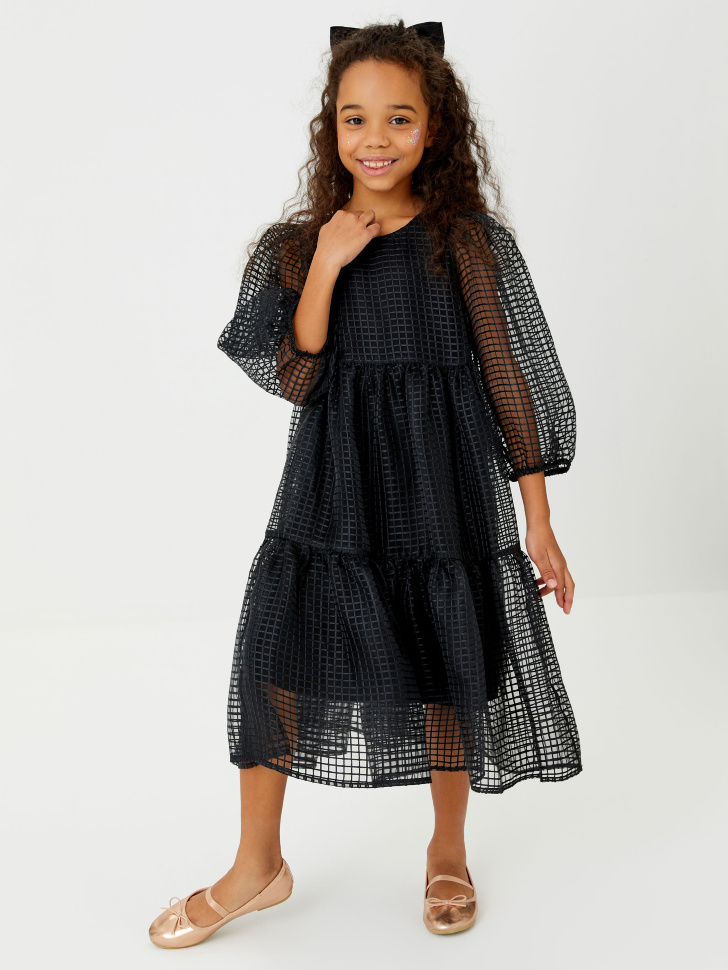 

Ярусное платье из органзы для девочек, Черный