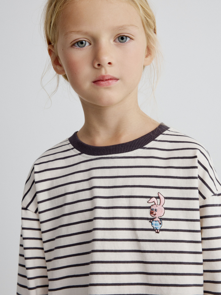 Лонгслив SELA x Союзмультфильм с вышивкой для девочек, разноцветный, арт. 35078