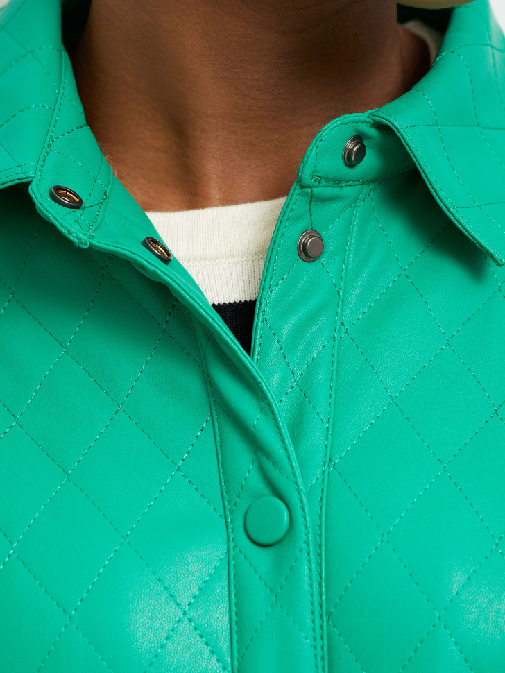 Cтеганая куртка-рубашка из экокожи (зеленый, XS) sela 4680129268992 - фото 5