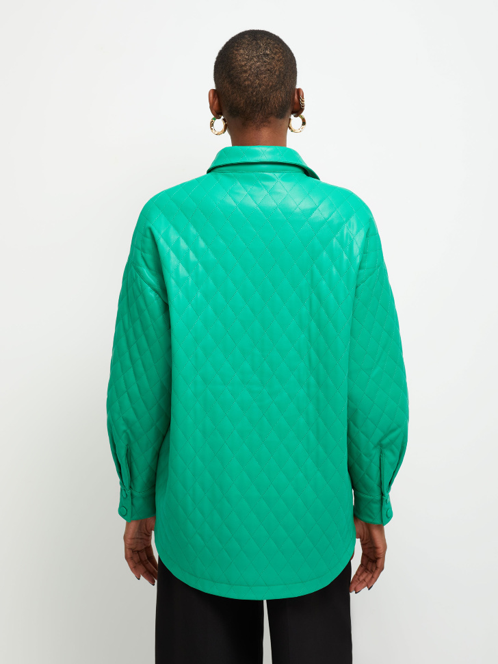 Cтеганая куртка-рубашка из экокожи (зеленый, M) sela 4680129269012 - фото 6