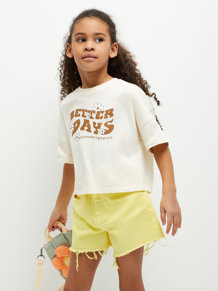 Джинсовые шорты с присборенной талией для девочек (желтый, 104)