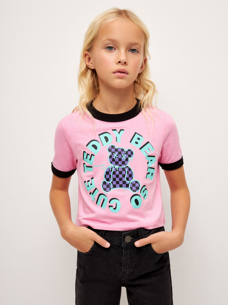 Укороченная футболка для девочек (розовый, 122)