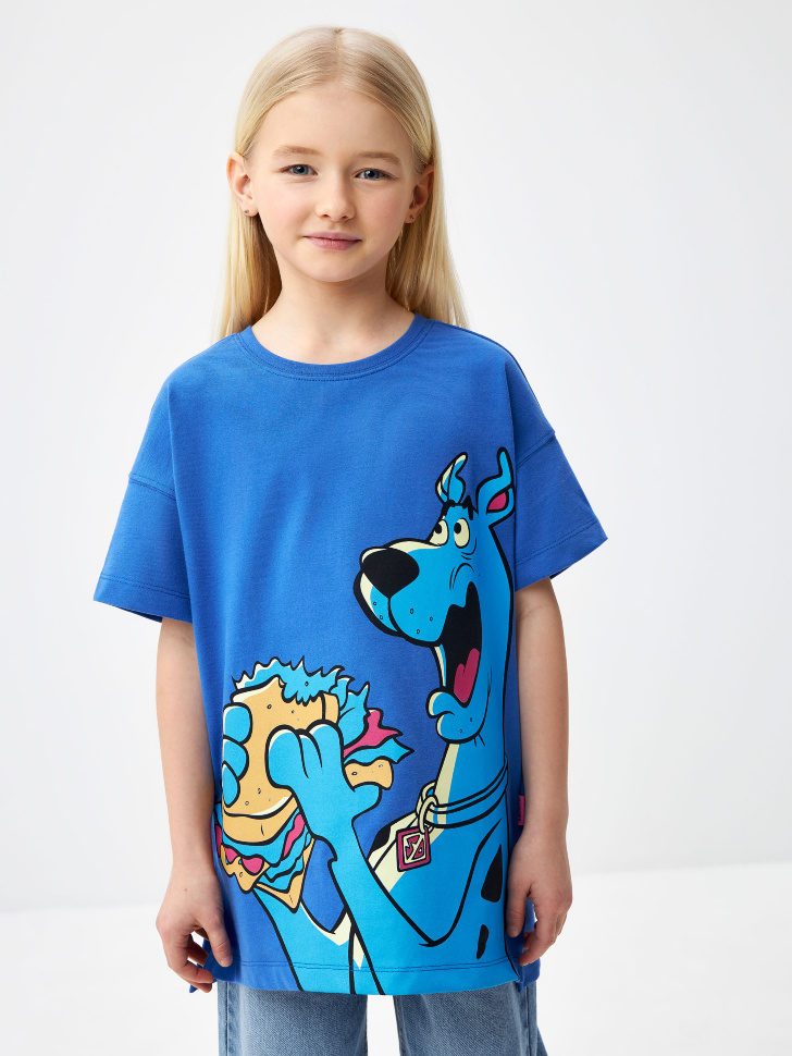 Футболка с принтом Scooby-Doo для девочек (синий, 146)