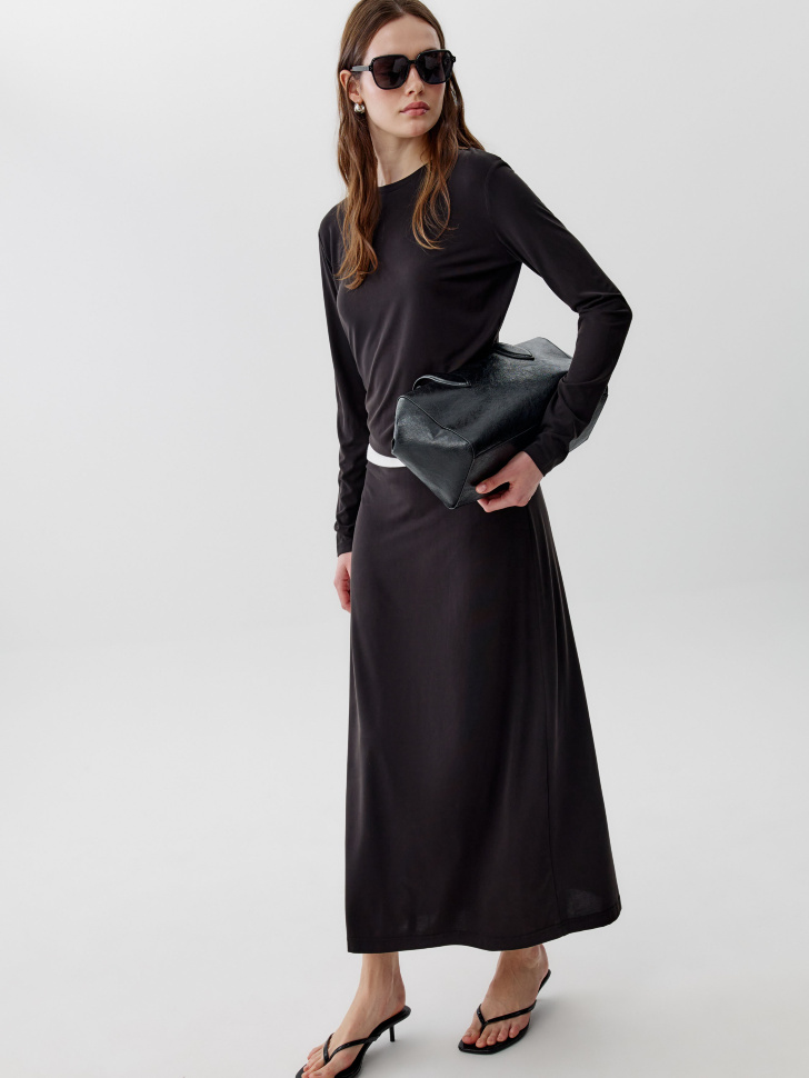 Юбка миди Sela из смесовой вискозы, черный, арт. 53611