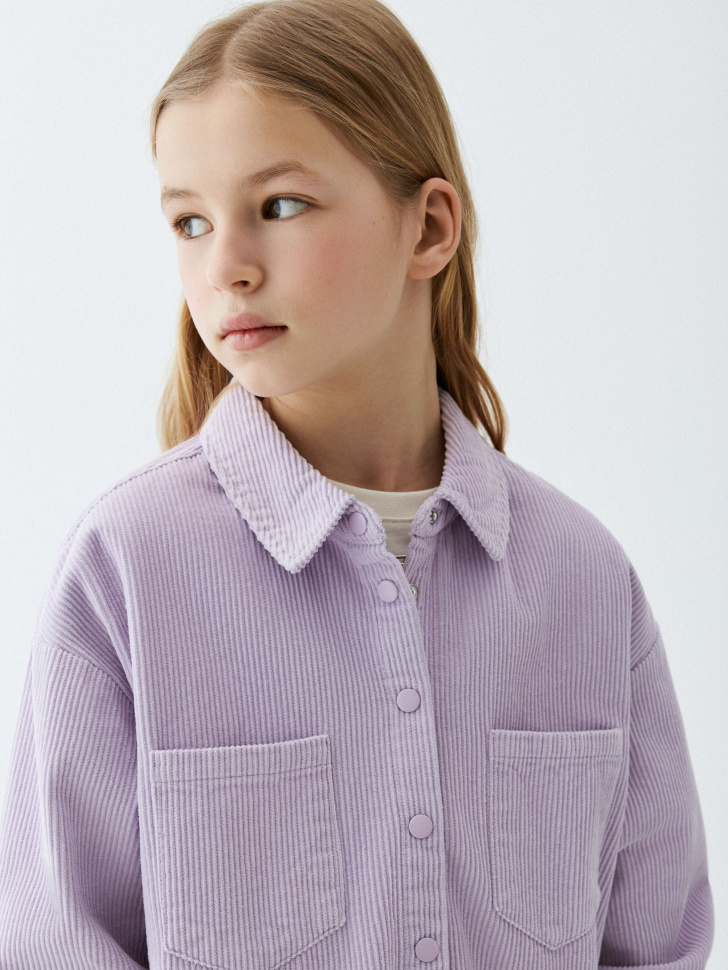 Вельветовая рубашка оверсайз для девочек - фото 1