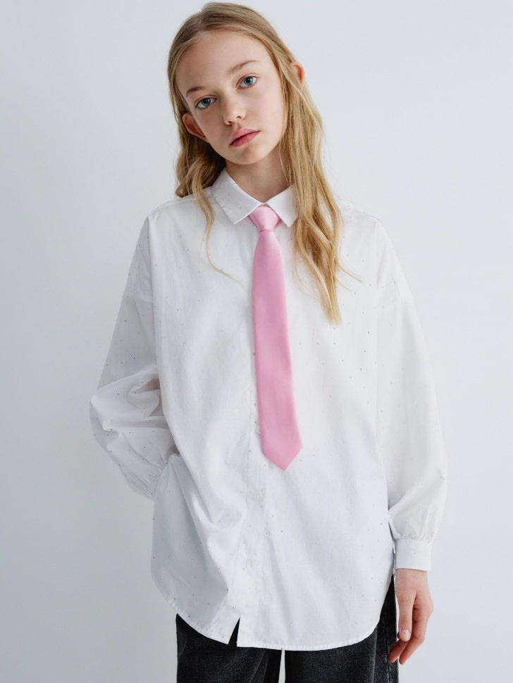 рубашка оверсайз со стразами для девочек 4680798673561 фотография